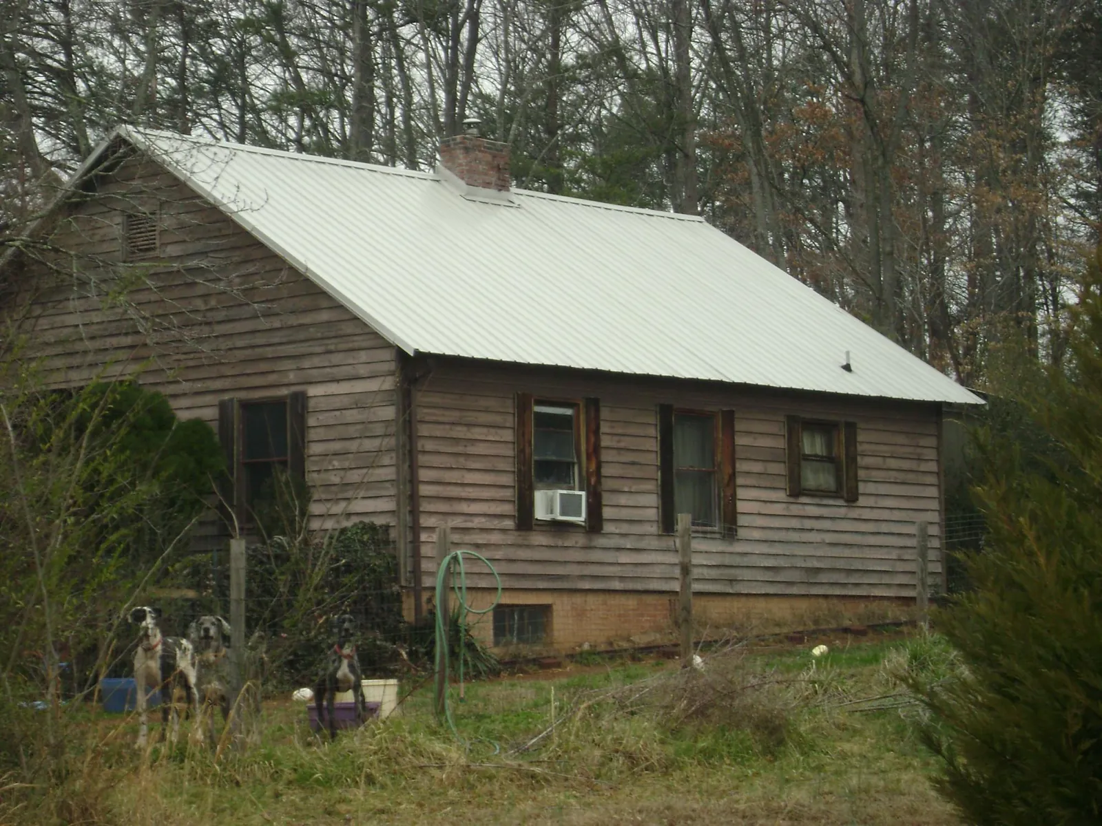 White metal roof on an old wood sided farmhouse, from a Metal Roof Installation job in Ponderay